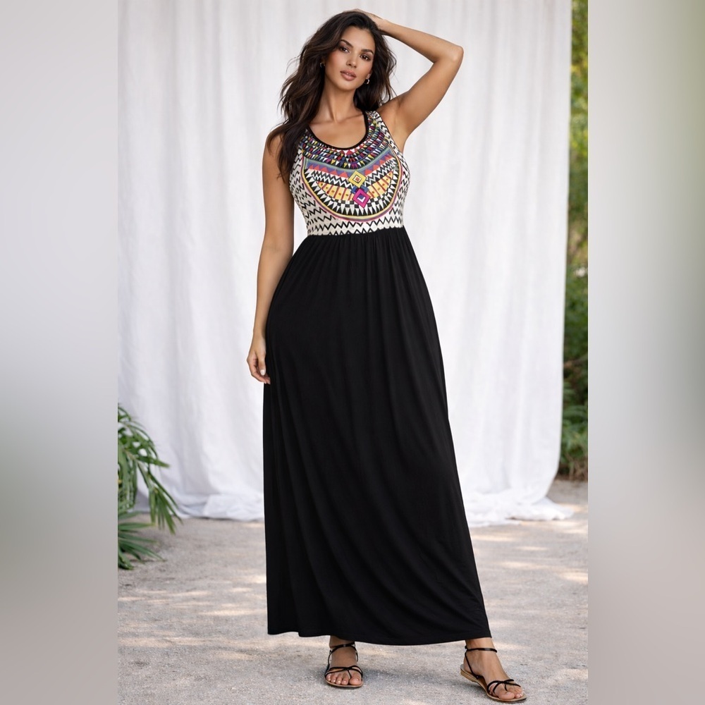 Vanilla Bay Boho Tribal Print Sleeveless Maxi Dress (1154-2XL-1)
